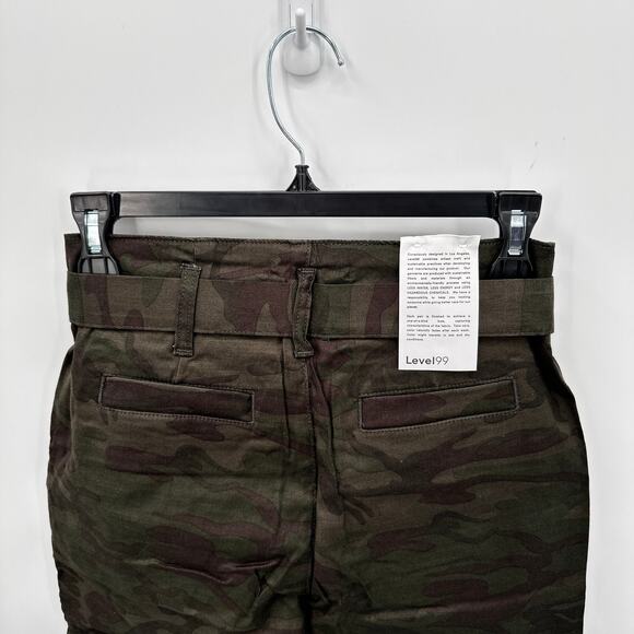 LEVEL99 NWT Bette Seamed Camo Tie Waist Straight Leg Linen Trouser Pants // 24 - Picture 9 of 13
